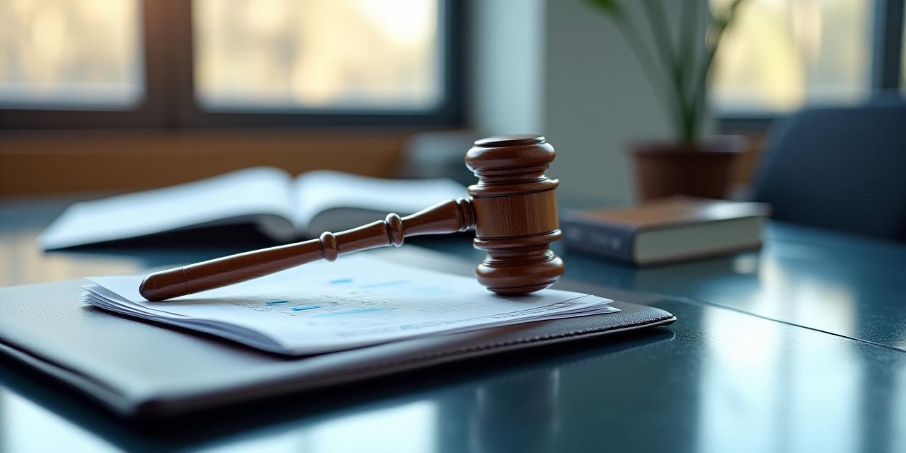 Legal documents and gavel in a modern logistics office