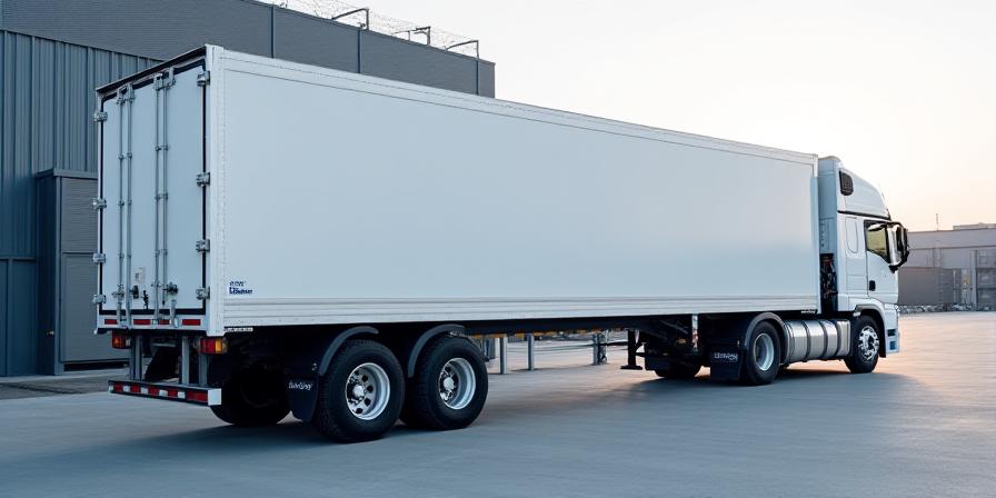 A clean, white semi-truck trailer being loaded in a modern facility